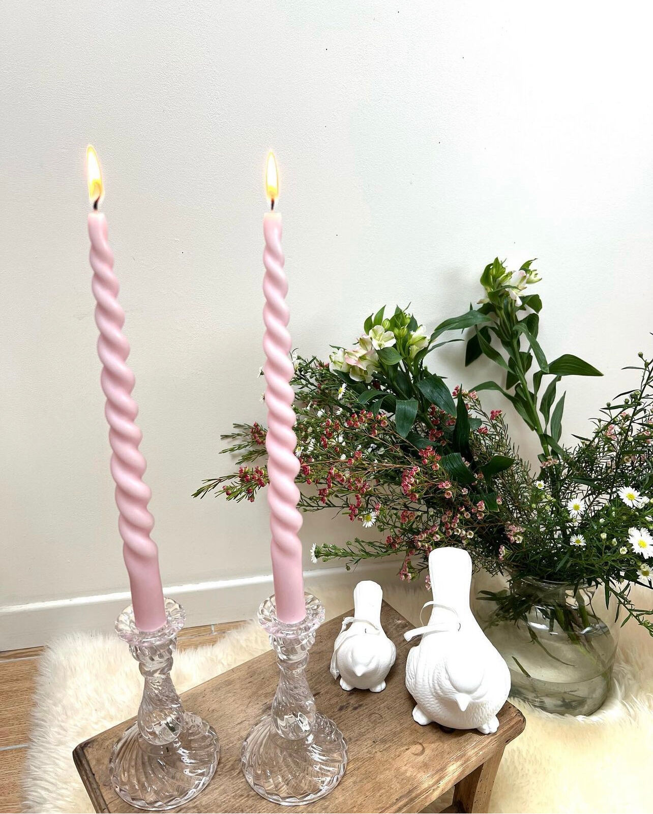 Pair of glass candle holders