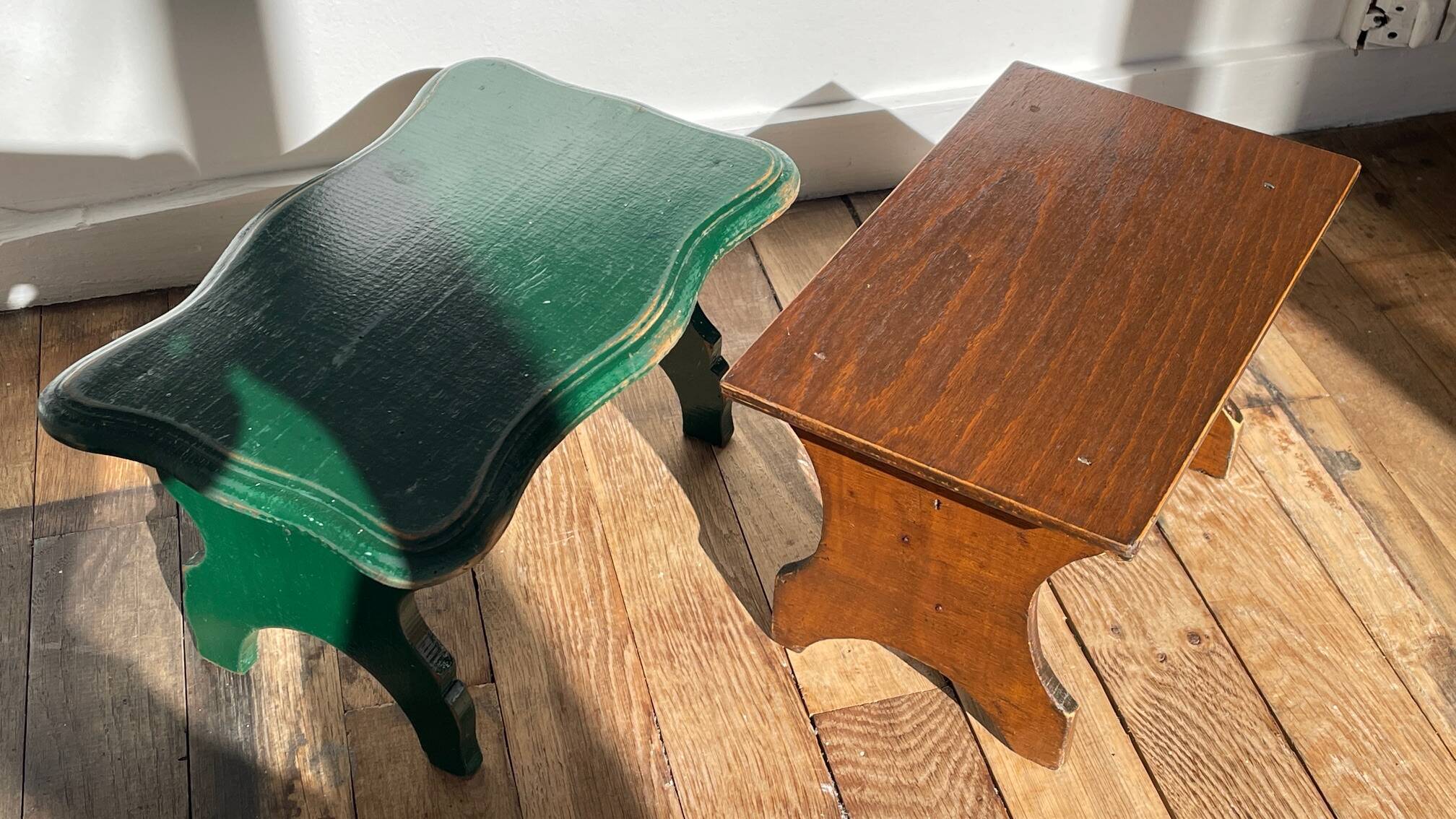 2 vintage wooden bar stools