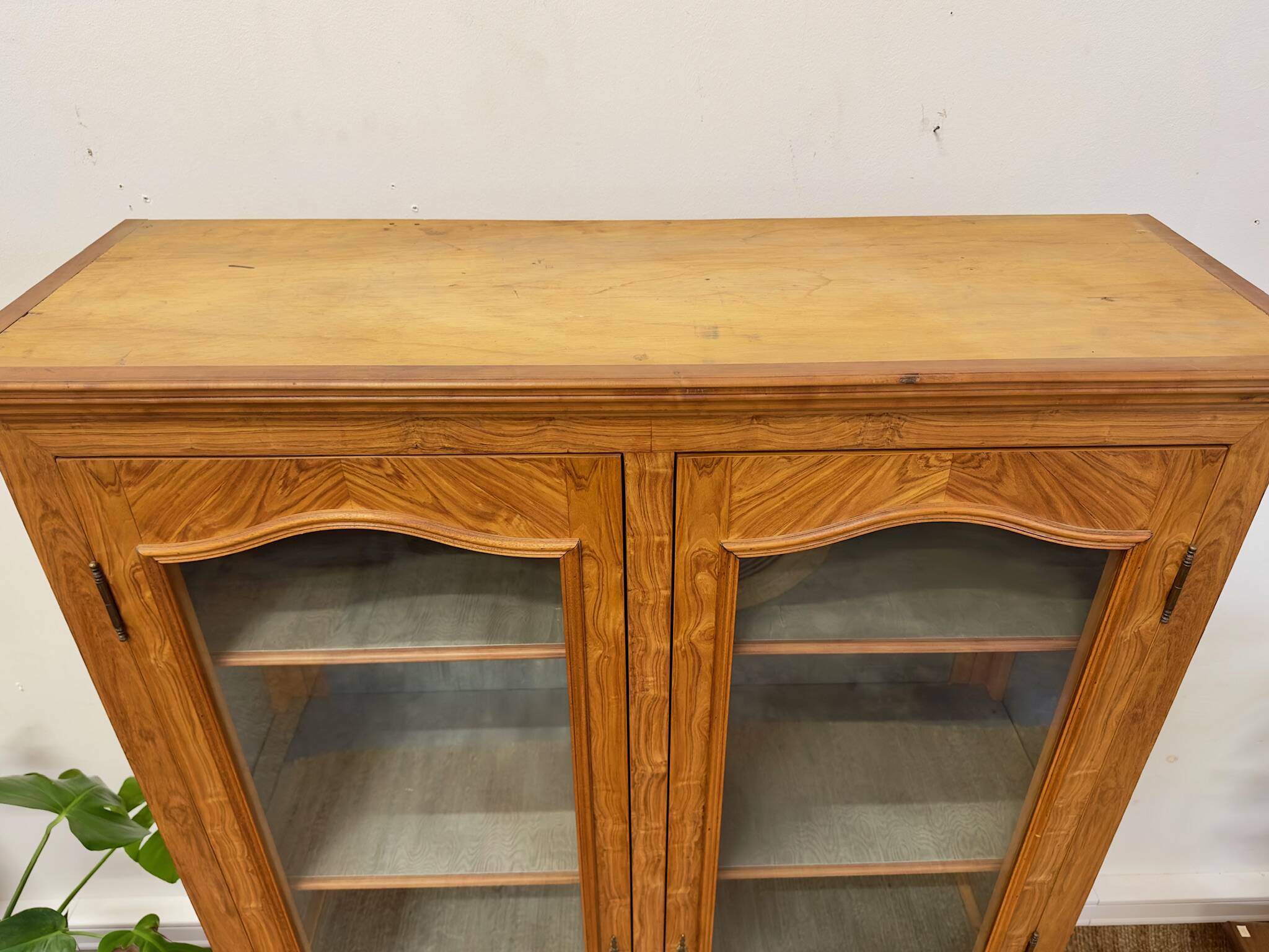 Antique marquetry wooden display cabinet