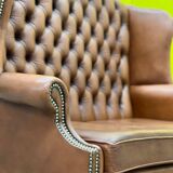English Georgian Style Tufted Leather Chesterfield Wingback Two Seater Sofa