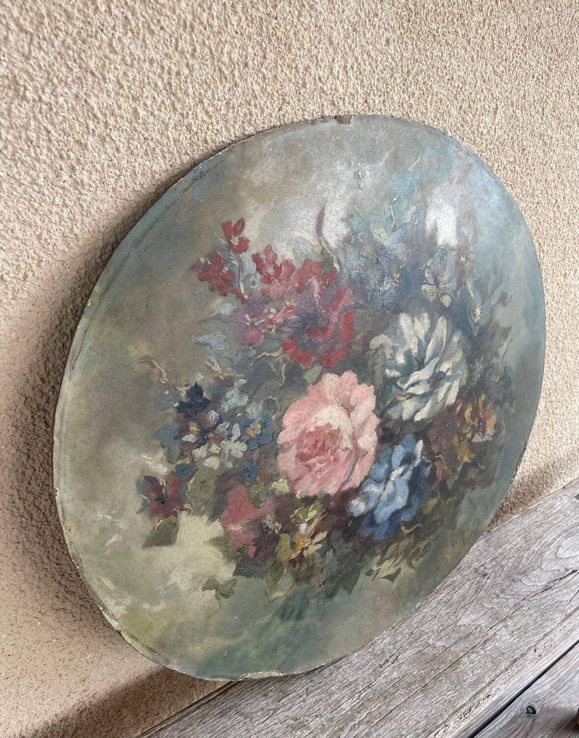 Oval painting Still life with flowers