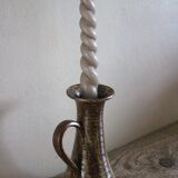 Vintage pyrite-glazed stoneware candlestick with handle
