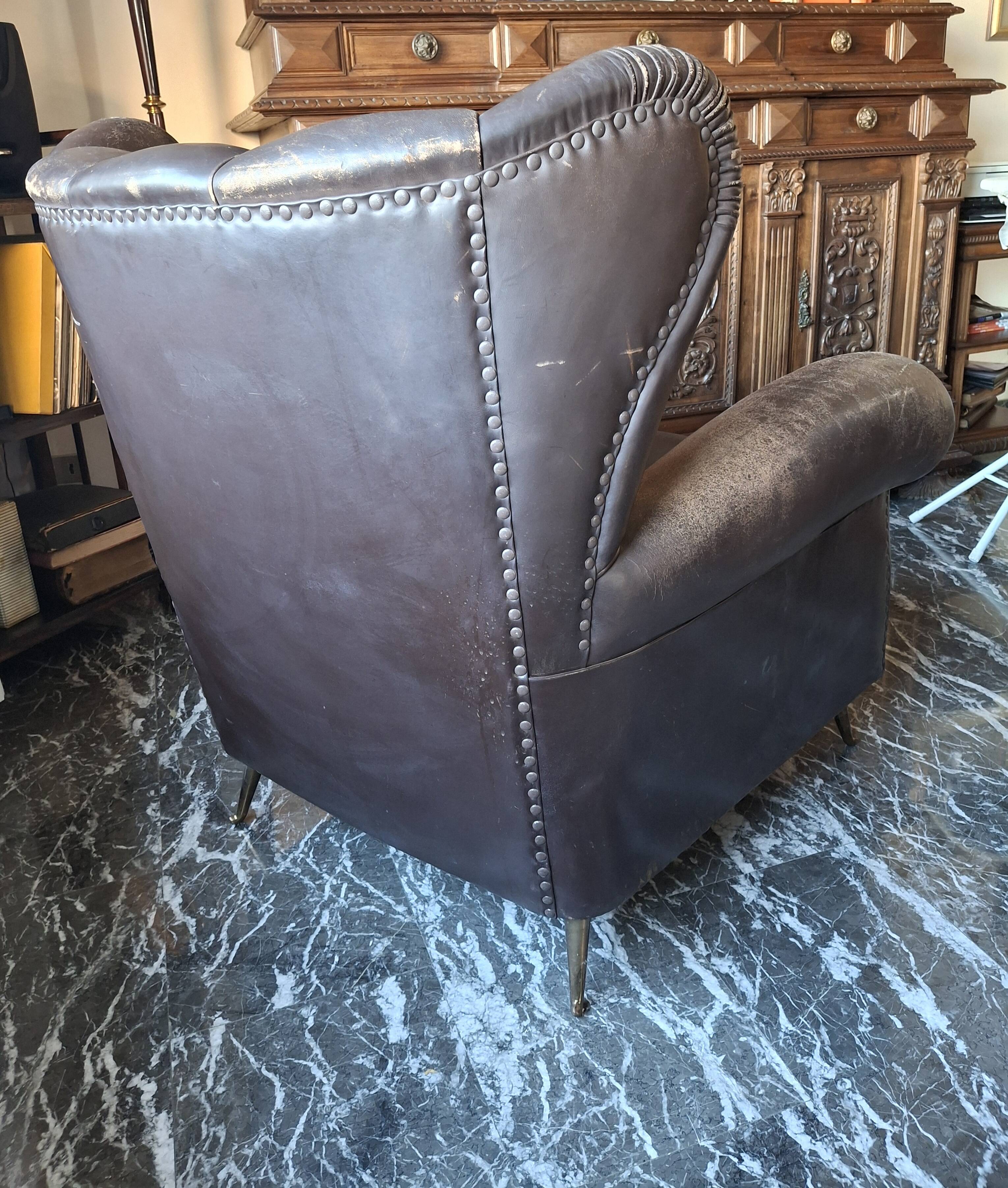 Italian leather bergère armchairs
