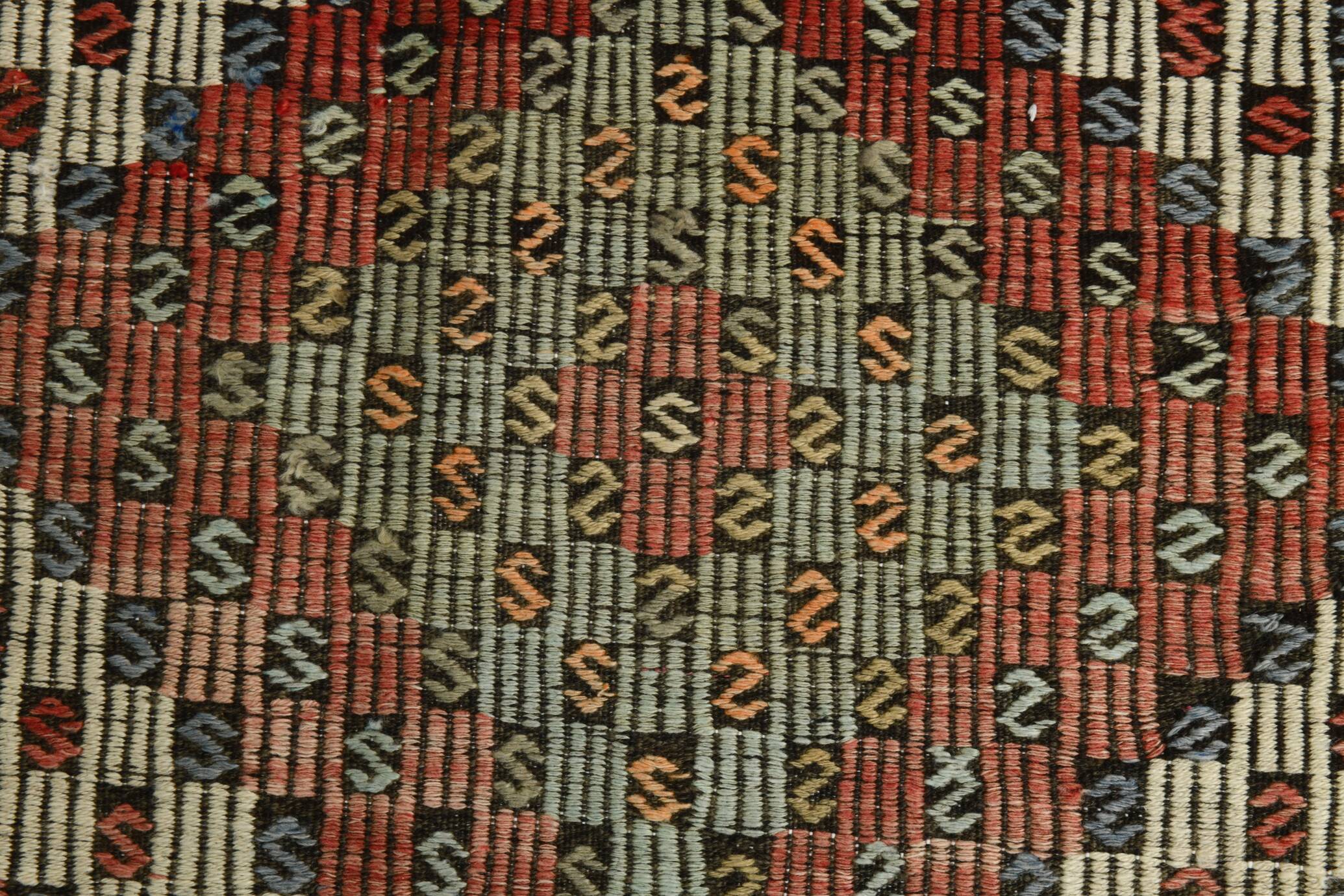 Burgundy & Green Turkish Vintage Kilim Rug