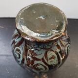 Old Vintage Glossy Varnished Brown & Blue Ceramic Vase