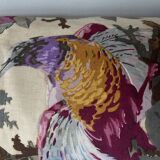 Coussin polochon de campagne en toile de lin 1950 à fleurs XL