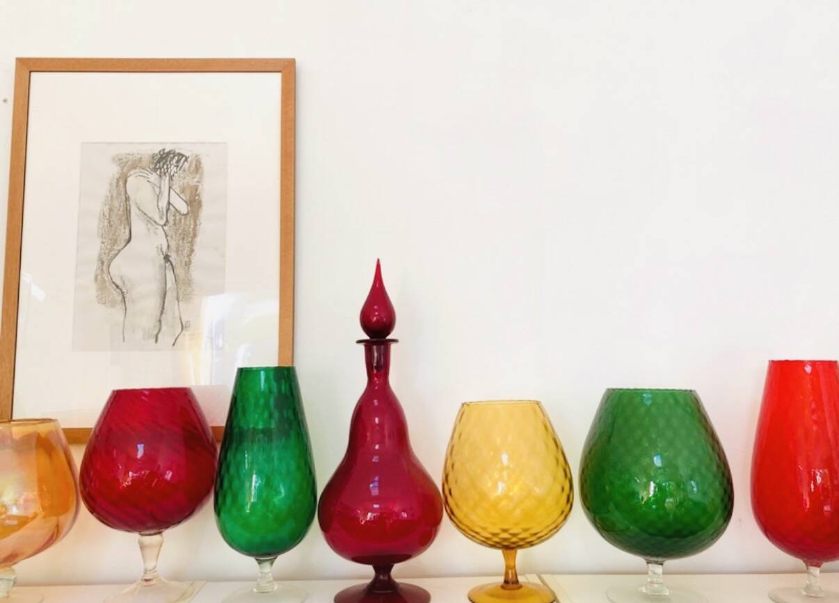 Large Empoli red blown glass carafe / Genie Bottle