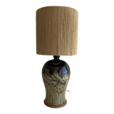 Flamed stoneware lamp and rope lampshade