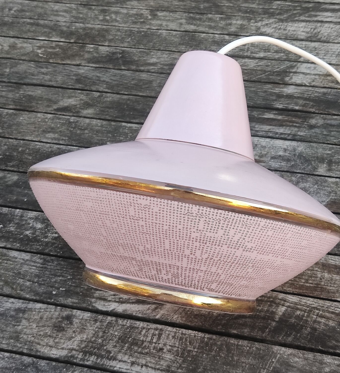 Vintage pink glass pendant light in Space Age style