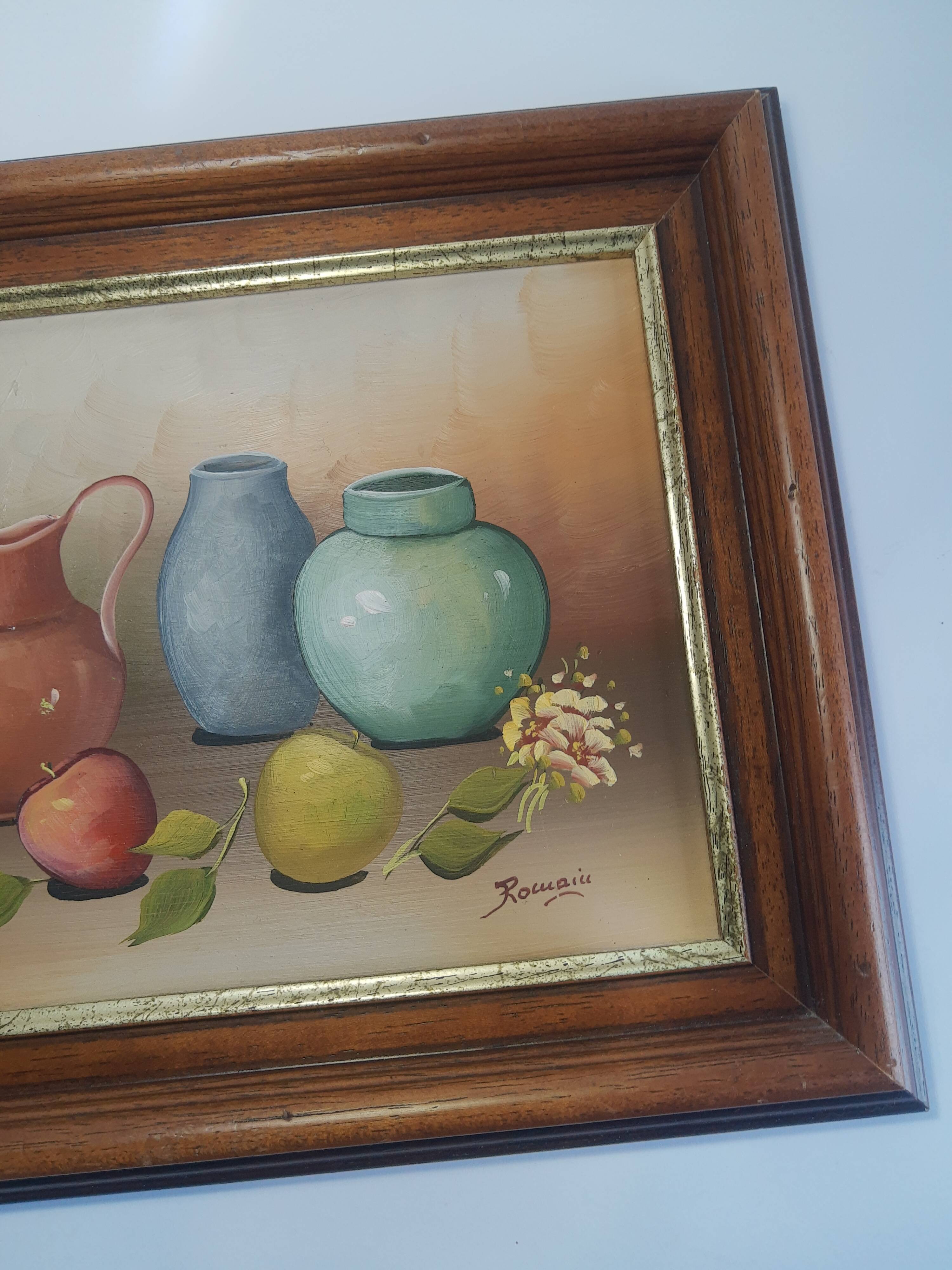 Still life painting frame signed vintage