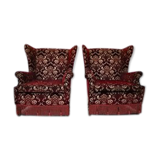 Mid-Century armchairs in damask red velvet, Italy, 50s, set of 2