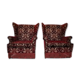 Mid-Century armchairs in damask red velvet, Italy, 50s, set of 2