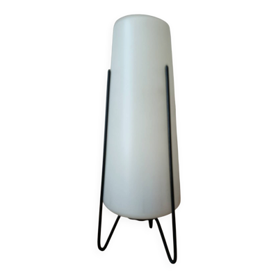 Lampe tripode métal & plastique blanc, mid century space age