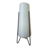 Lampe tripode métal & plastique blanc, mid century space age