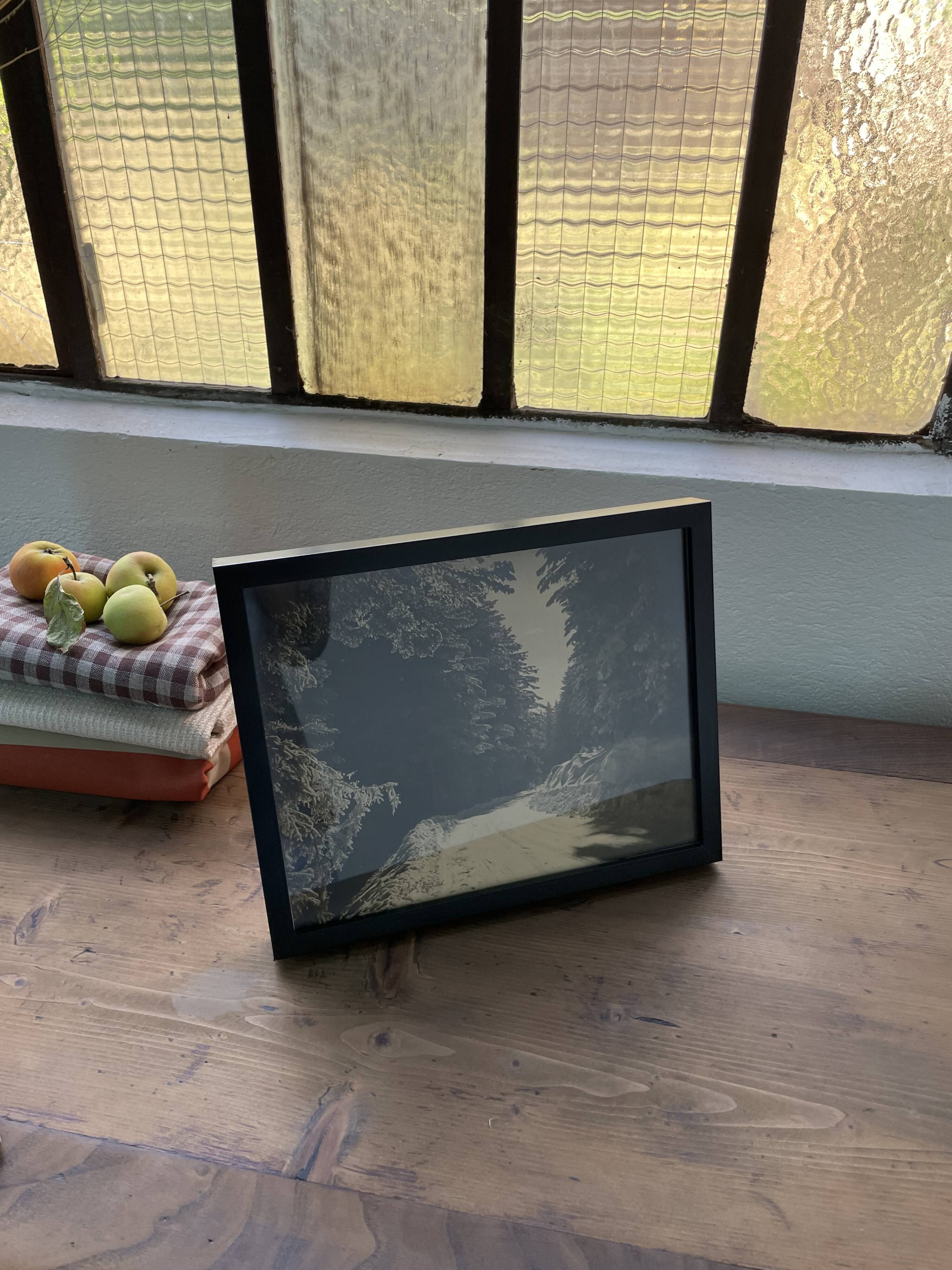 Old photograph snowy landscape