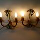 Pair of bamboo and palm sconces in metal 70s