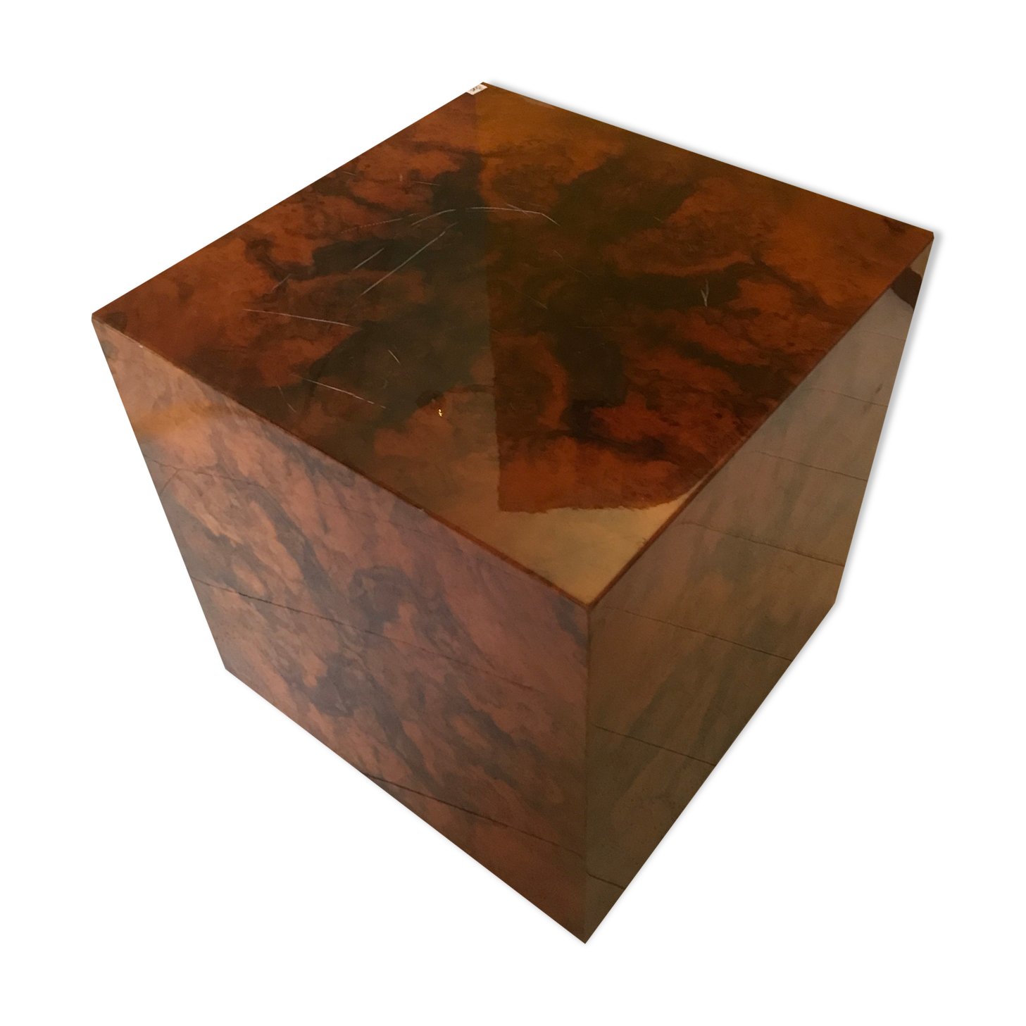 Cube, side table, sofa end, elm magnifying glass bedside table