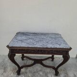 Louis XV style game table in solid oak and richly decorated marble