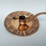Cendrier et porte bougie en bronze avec les 12 signes astrologiques du zodiaque