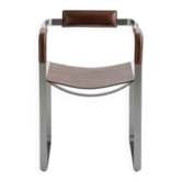Armchair, old silver steel and dark brown leather, contemporary style.