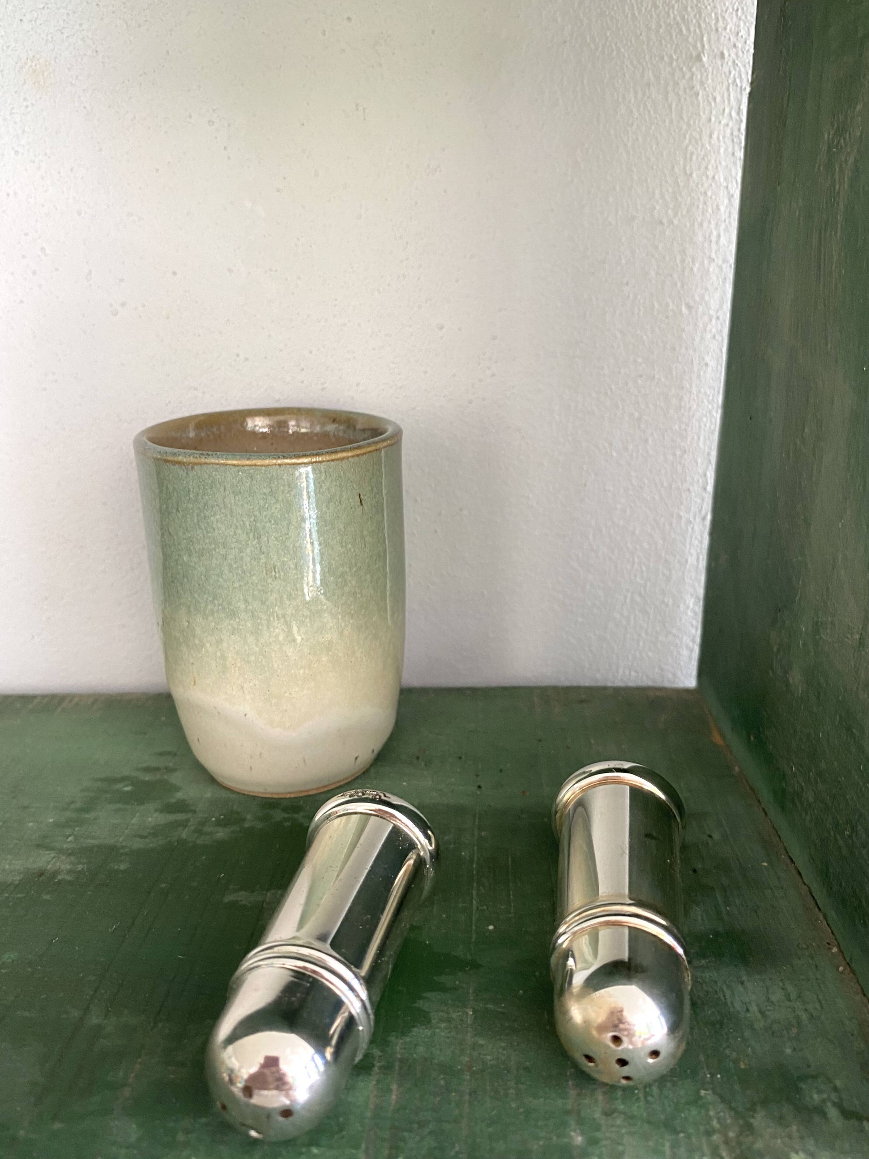 Salière, poivriez métal argenté, coffret, années 80