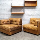 Cognac leather patchwork modular sofa or daybeds, 1970s