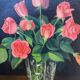 HST table "Bouquet of roses in its glass vase" with frame