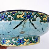 Old bowl on pedestal with raised edges art deco ceramic Longwy