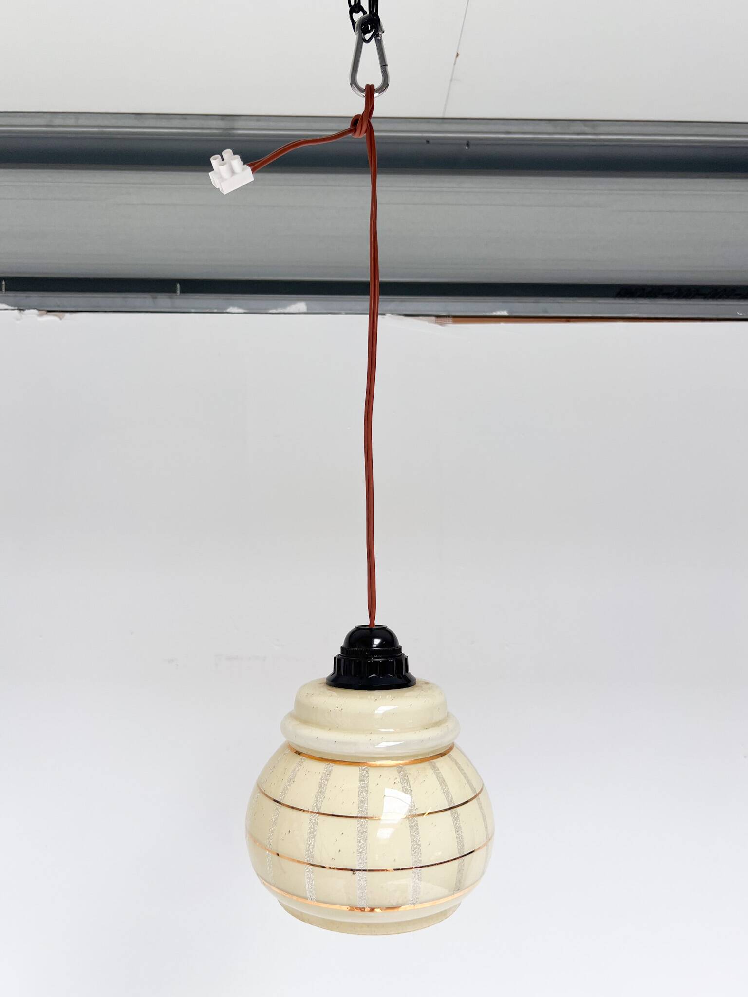 Set of 2 vintage ceiling lamps with golden lines, 1960s