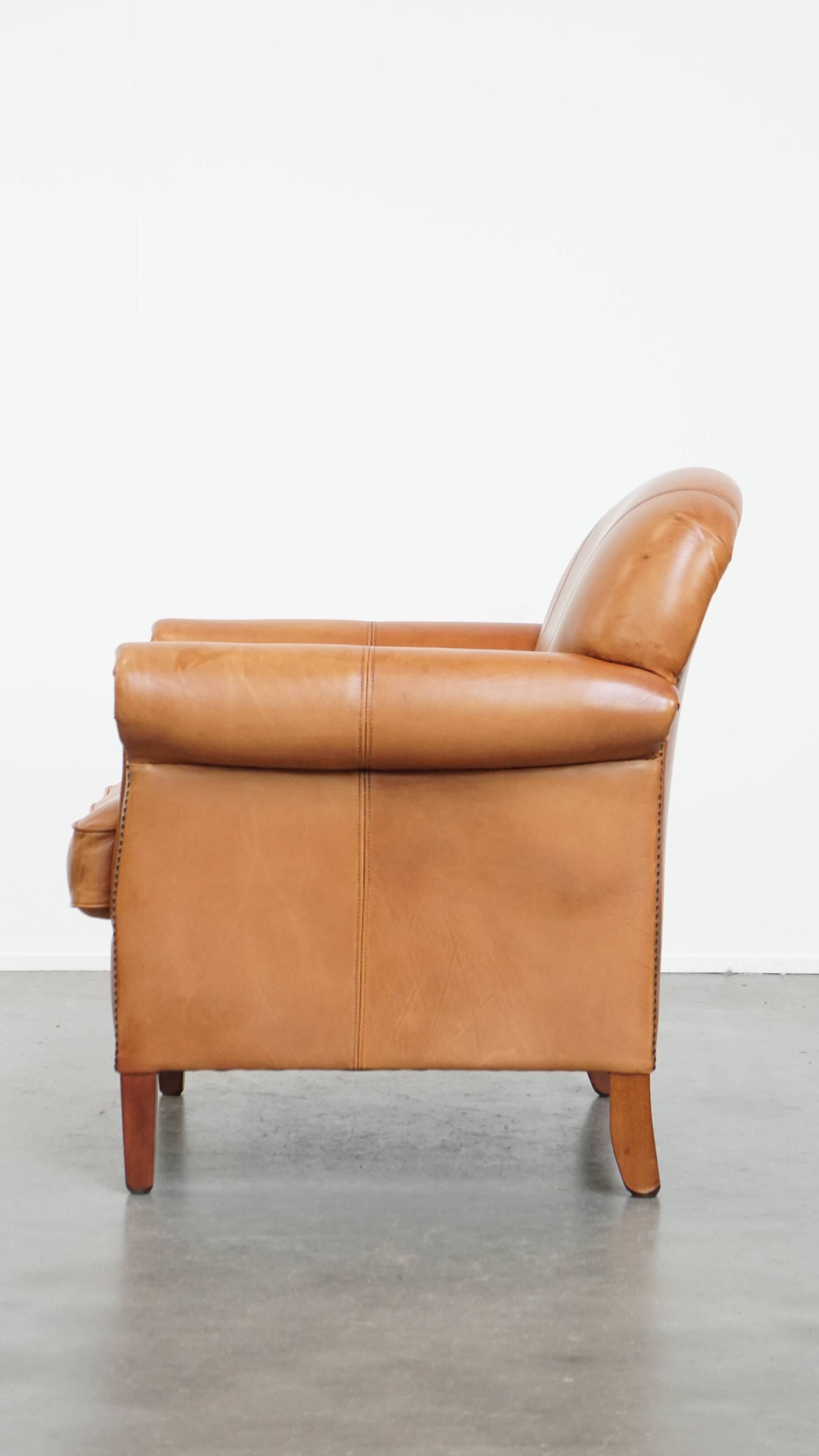 Cognac-Colored Armchair Made of Cowhide Leather