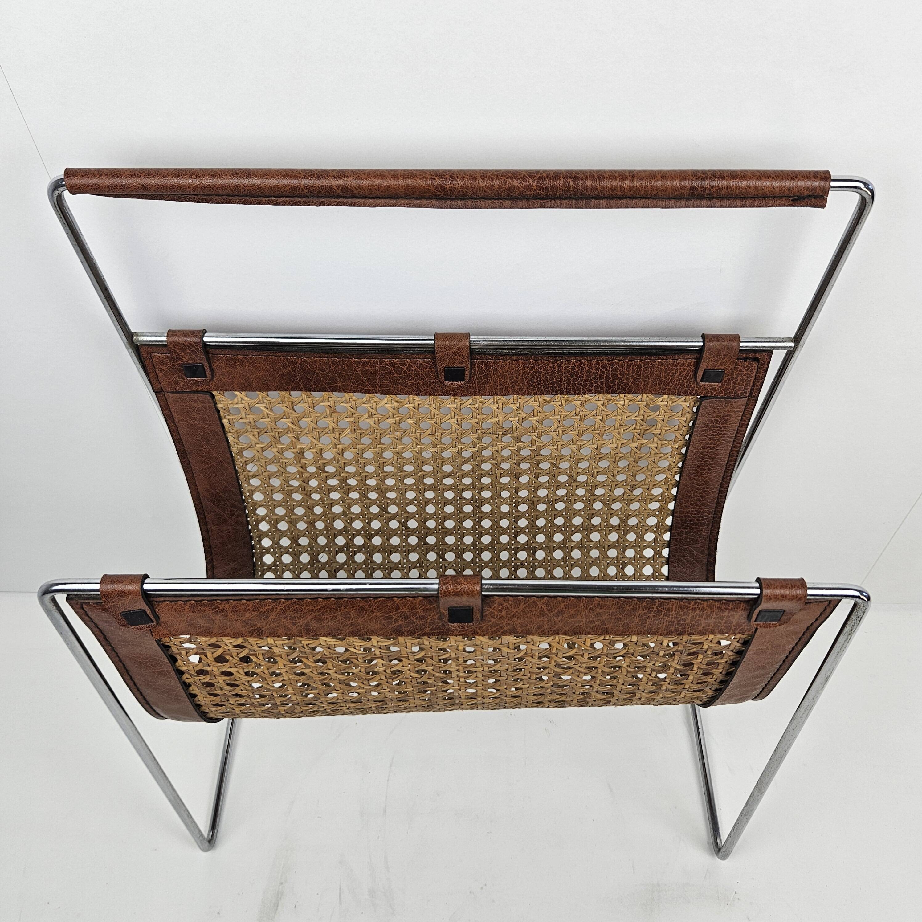 Italian Magazine Rack with Rattan, 1980's