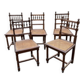 Lot de 5 chaises de style Henri II – bois tourné et cannage