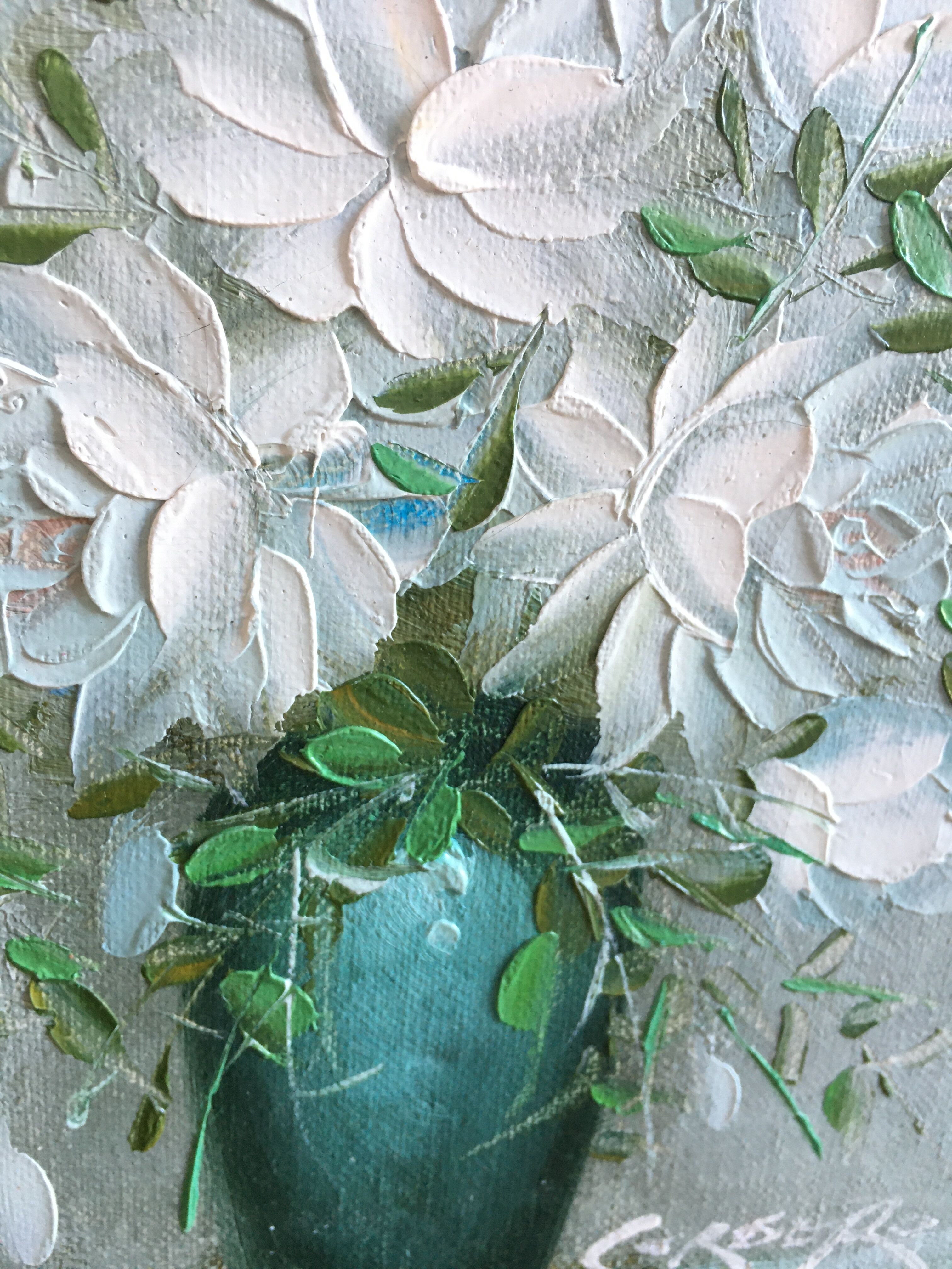Peinture sur toile bouquet de fleurs blanches
