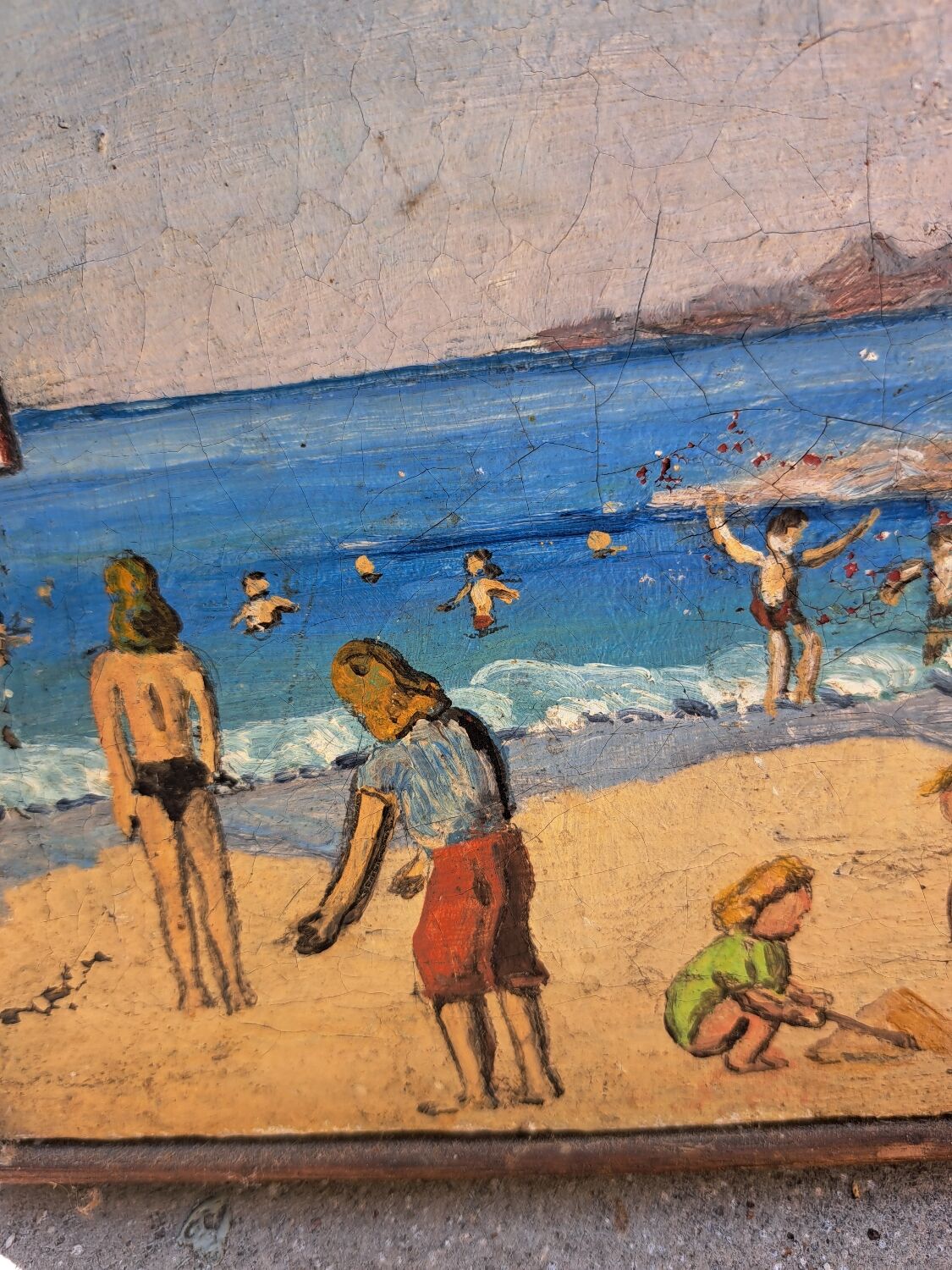 Old beach painting Perros Guirec 1952