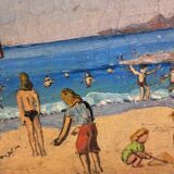Old beach painting Perros Guirec 1952