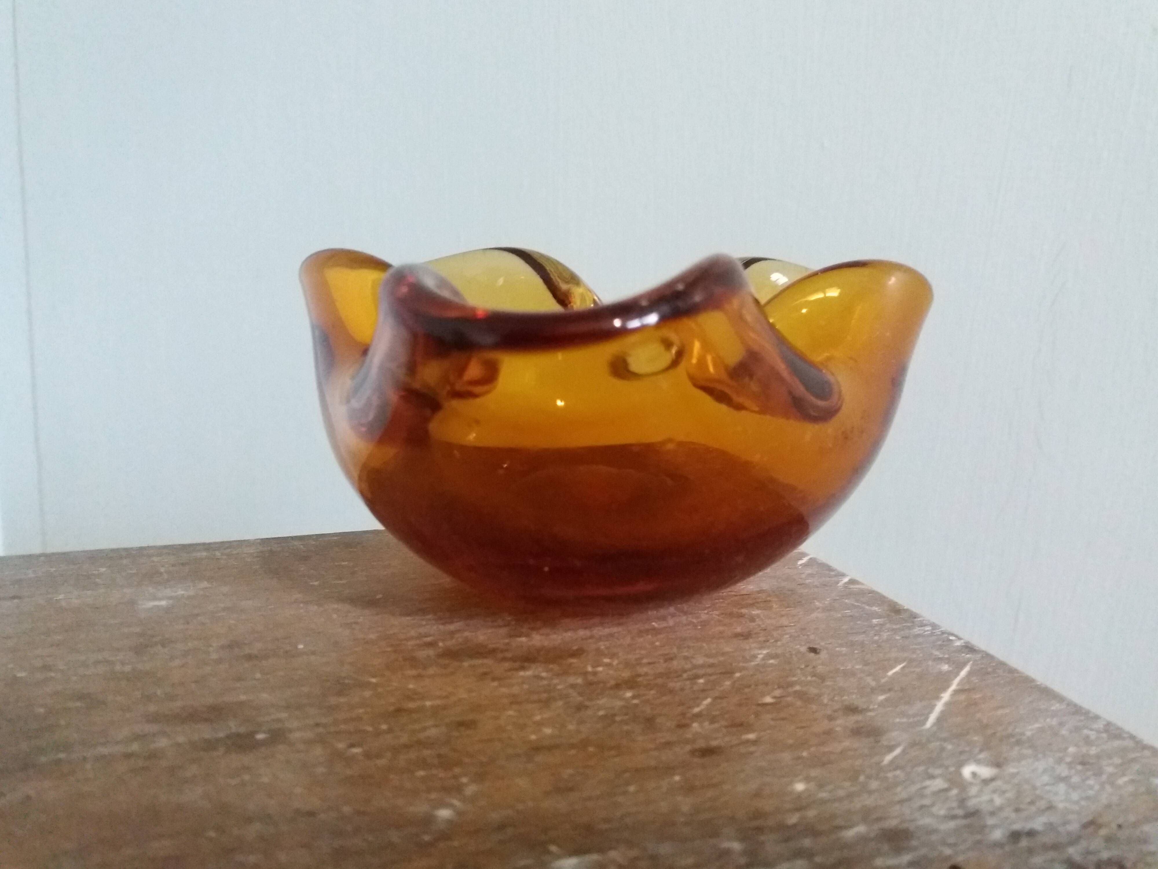Murano style amber glass ashtray