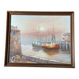 Painting signed Martin, vintage fishing boats 1970