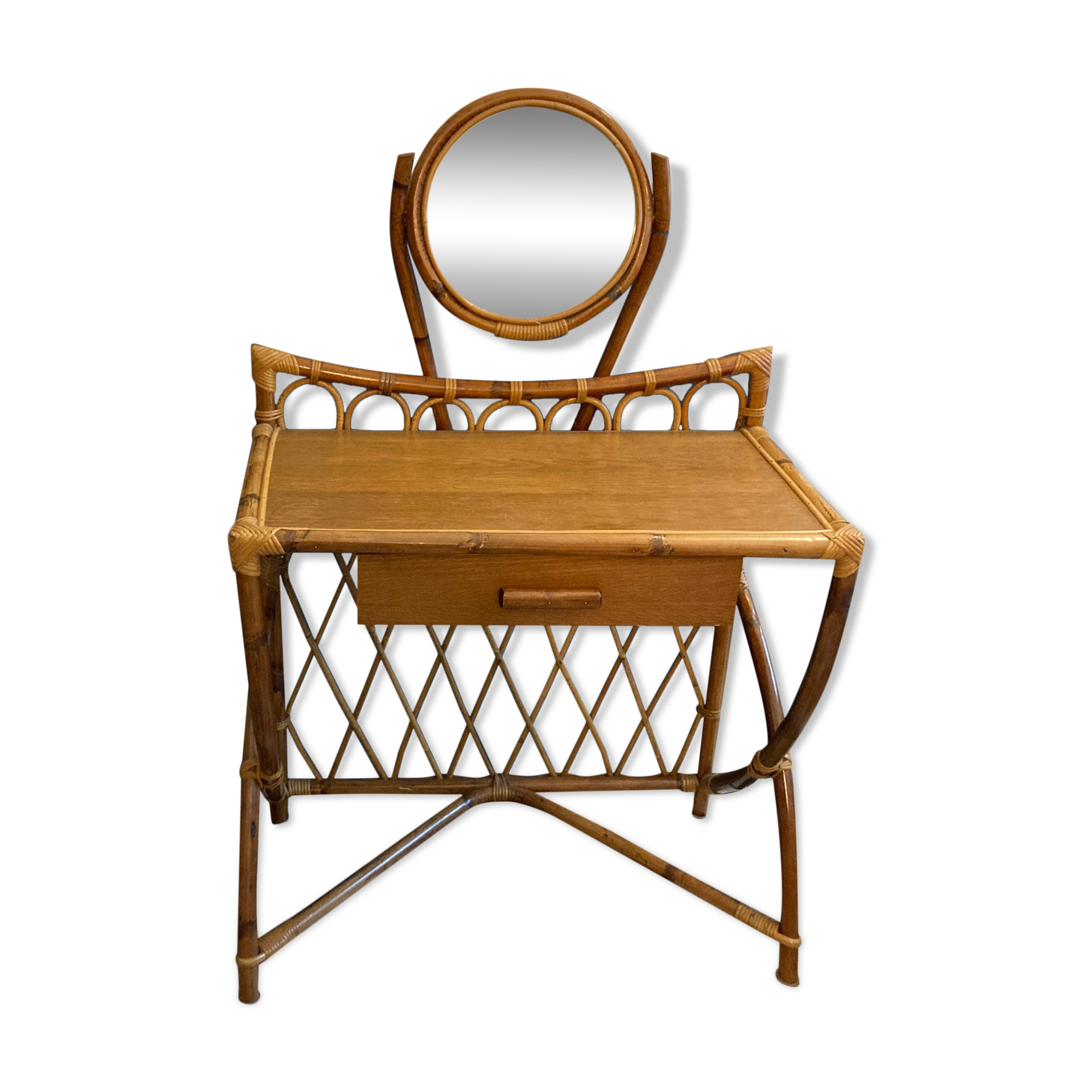 Rattan dressing table with vintage mirror