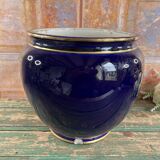 Grand cache pot rond bleu ancien Luneville