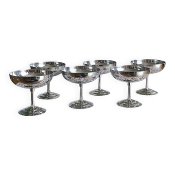 6 coupelles à glace, dessert vntage en inox Letang Rémy, 1970