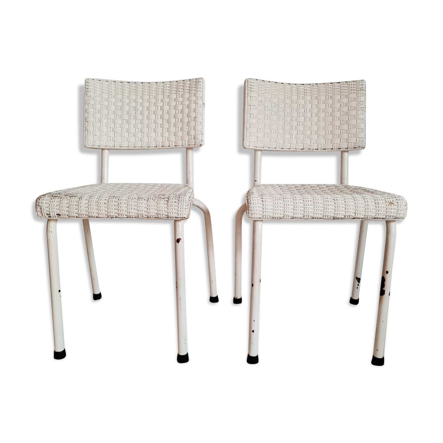 Chaises bistrot vintage rotin blanc et métal