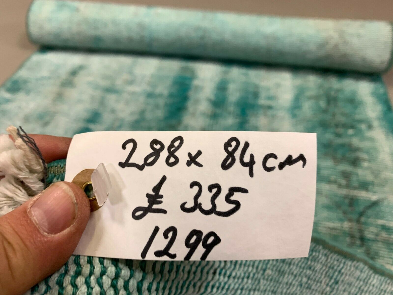 Distressed Turkish Narrow Runner 288x84 cm wool Vintage rug, Overdyed Green