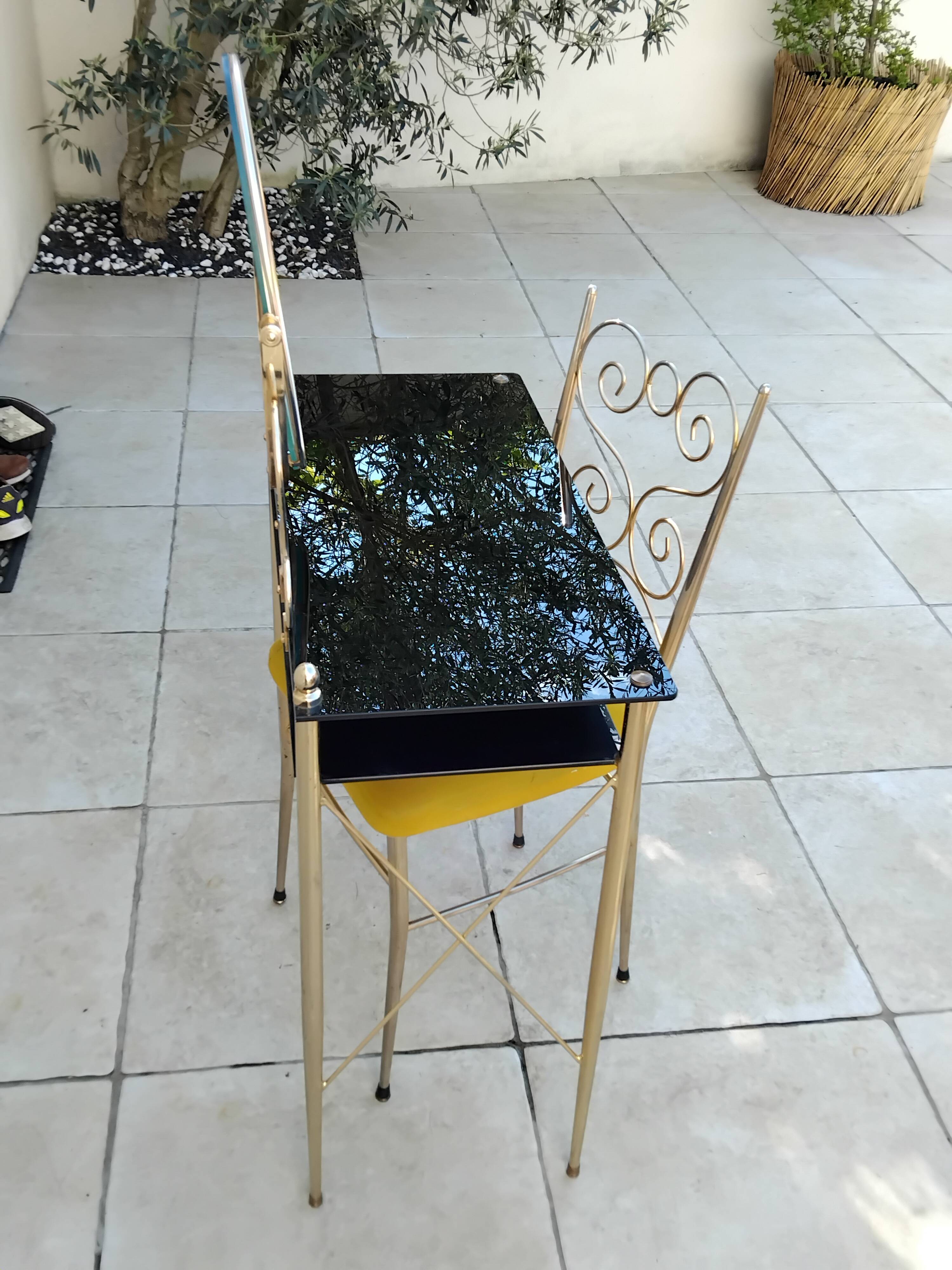 Coiffeuse et chaise vintage verre et métal dorée