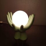 Vintage hands lamp globe opaline and green ceramic