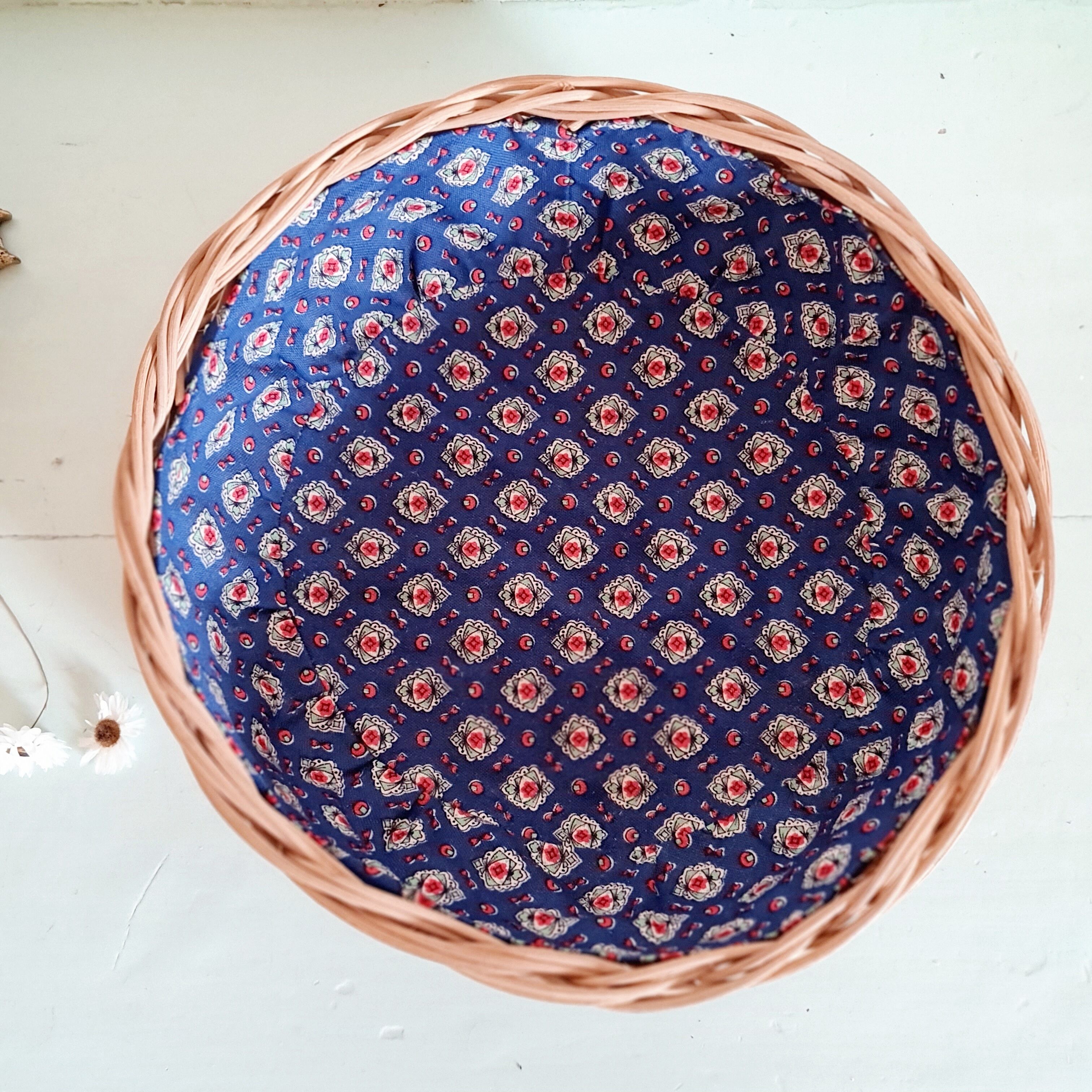 Vintage rattan basket interior liberty fabric