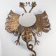 Spanish Neogothic Style Gilded Iron Mirror with Two-Headed Dragon