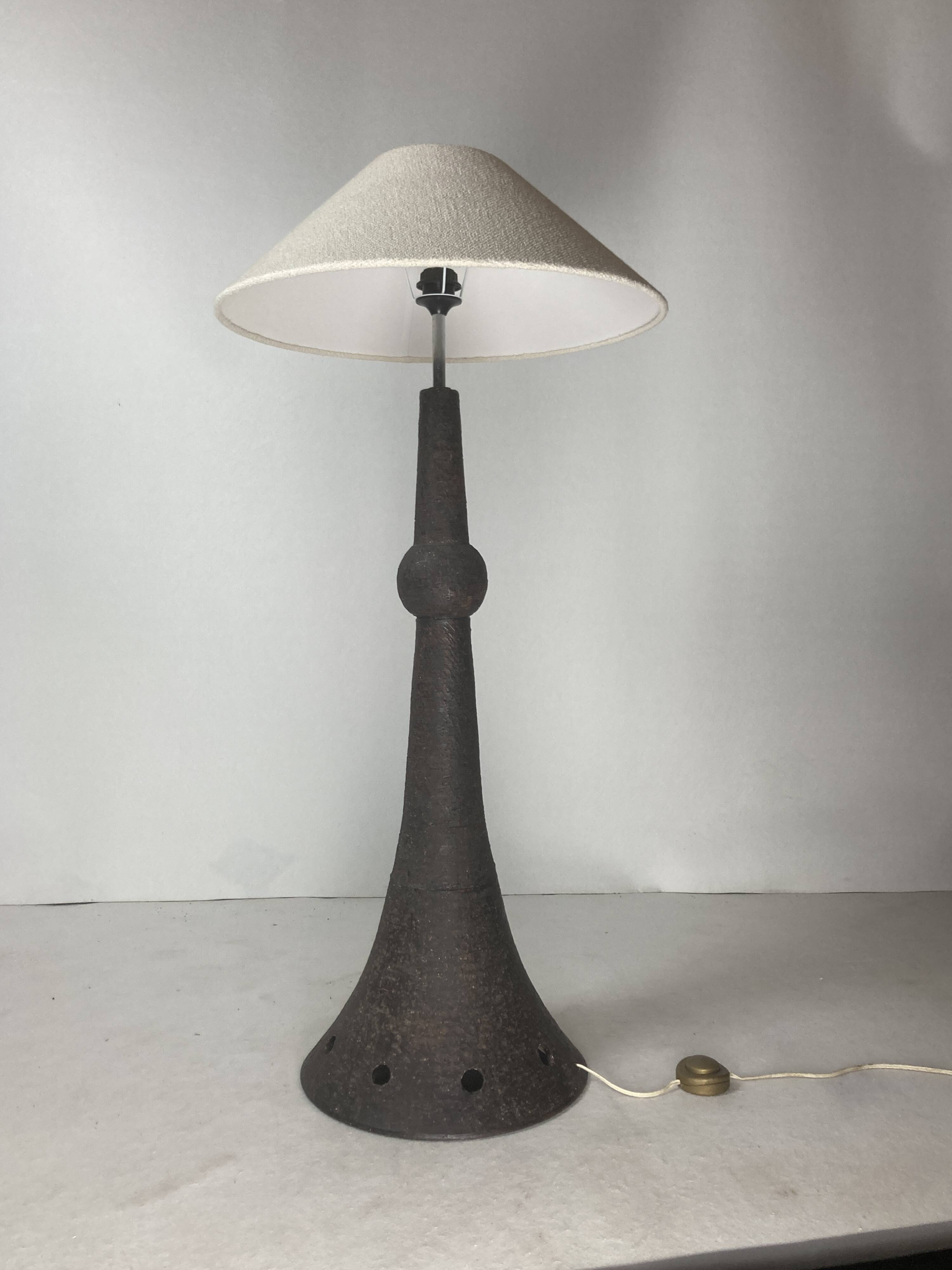 Brutalist Wabi Sabi Dutch Bouclé Shade aand Ceramic Floor Lamp, 1960s