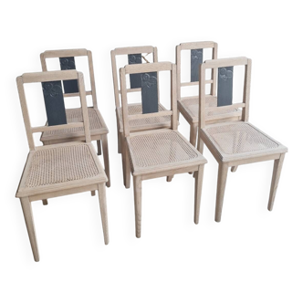 Set of 6 solid wood and cane chairs