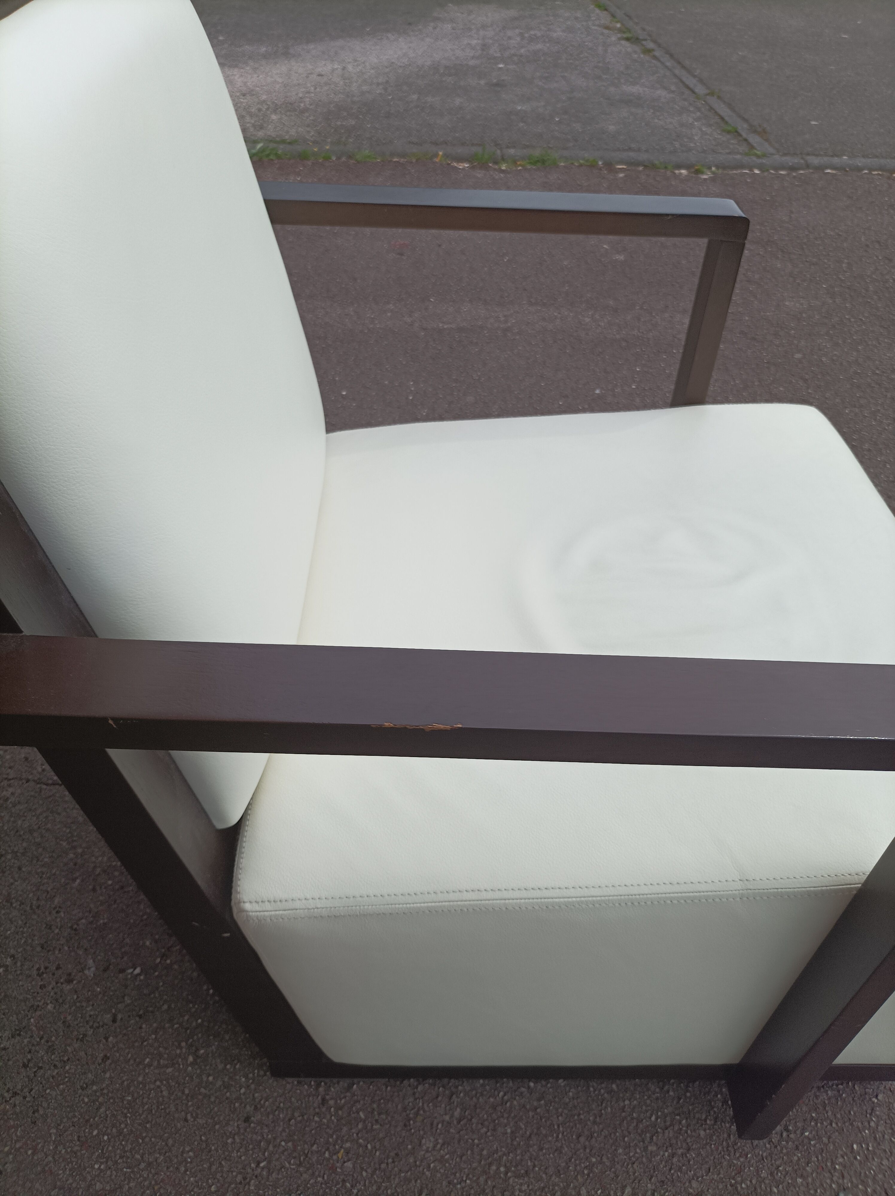 Old armchair white leather art deco design André sornay