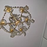 Brass chandelier with glass shaft, crystal tassel plates and daggers - 6 lights